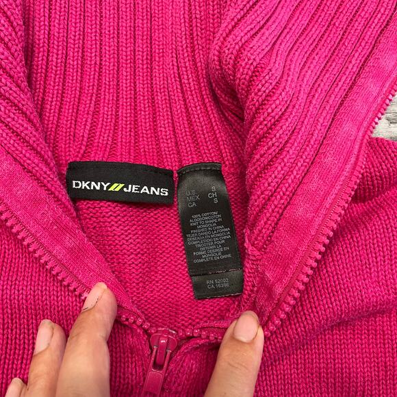 y2k 2000s pink dkny jeans nyc skyline spellout zip‎ turtle neck sweater womens S - Picture 5 of 9